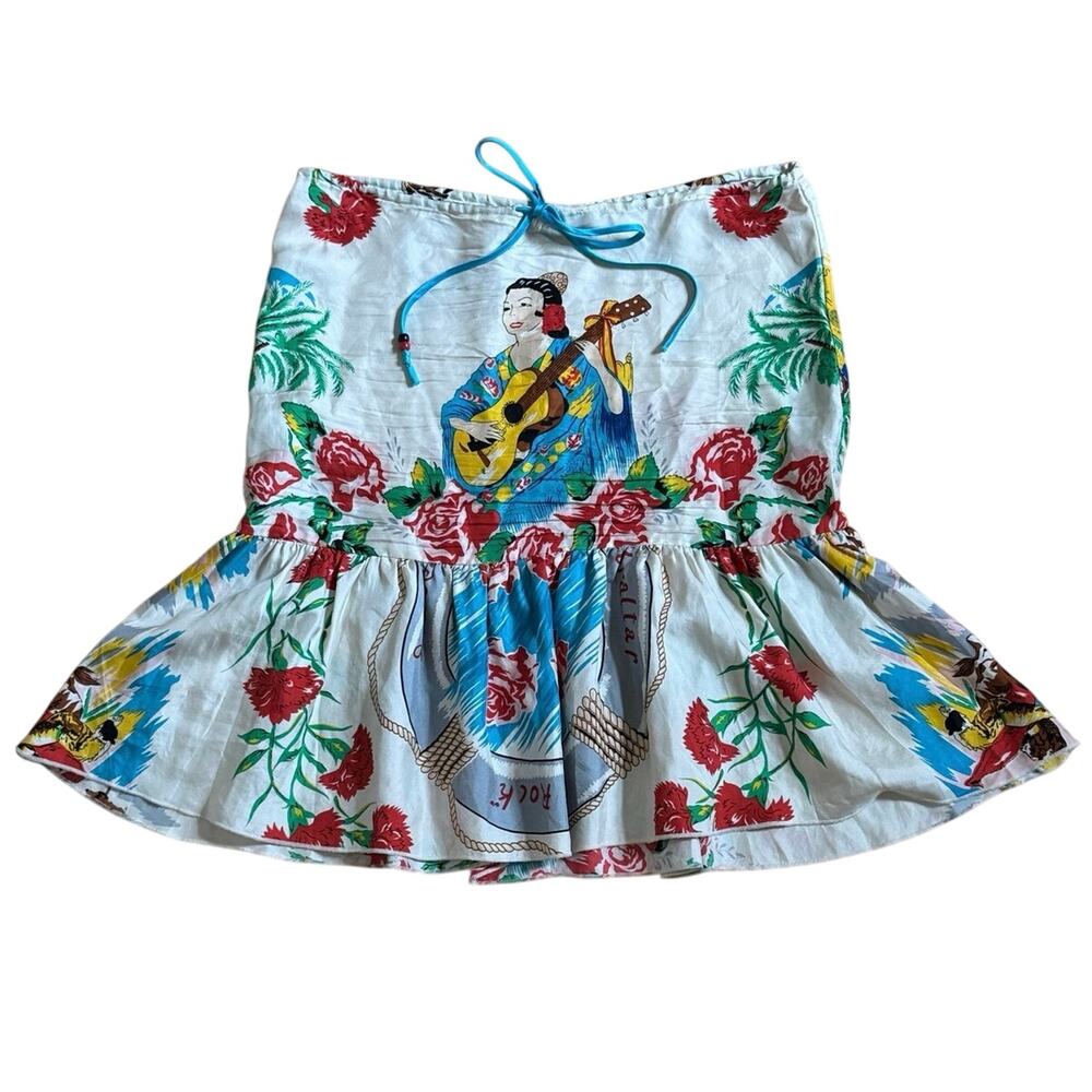 VTG Silk Hawaiian Novelty Skirt Made in USA Summer Vacation Resort Tropical XS-M